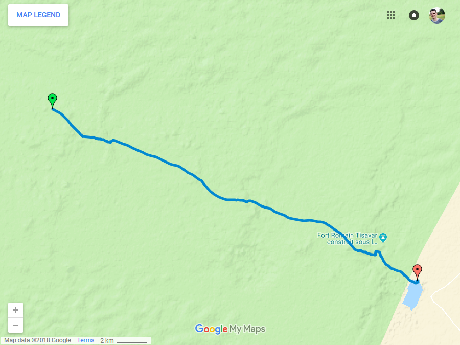 Zemljevid poti opravljene poti osmega dne