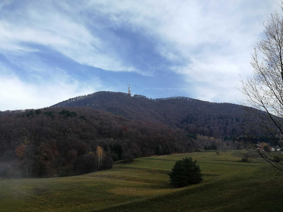 Planina z planinskim domom Boč v ozadju