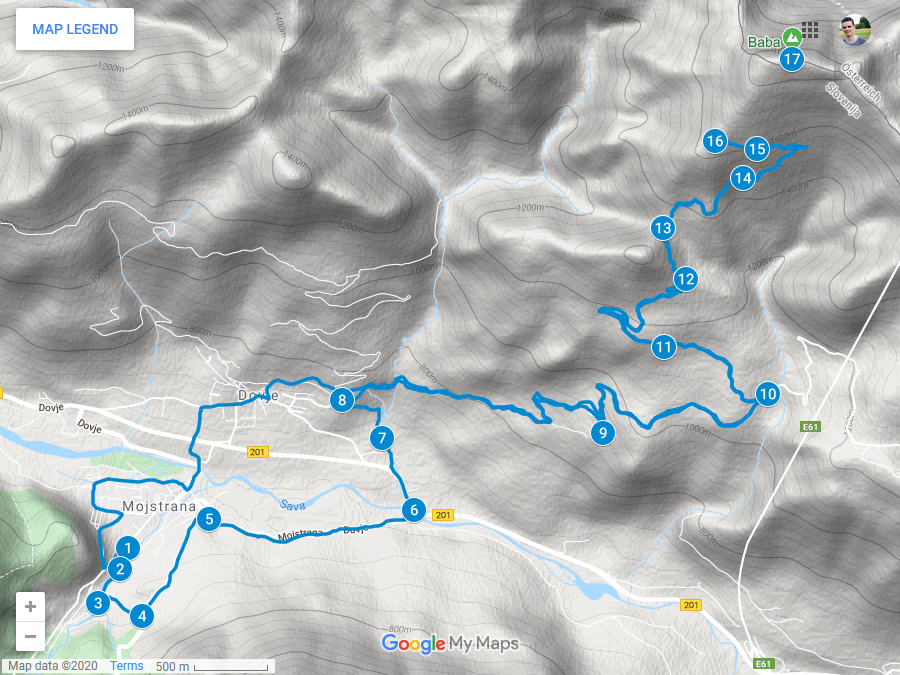 Zemljevid poti na Dovsko Rožco