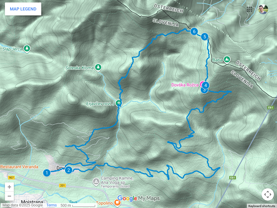 Zemljevid poti na Dovsko Rožco