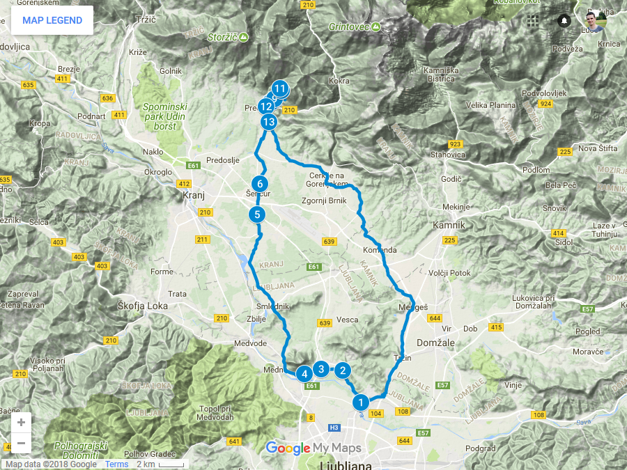 Zemljevid poti iz Črnuč do Sv. Jakoba