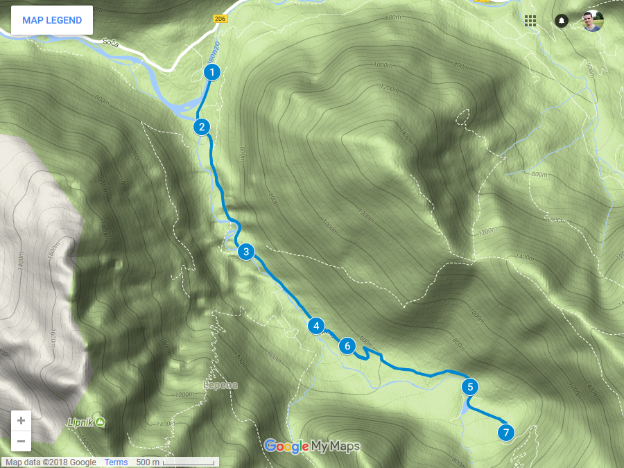 Zemljevid poti po dolini Lepene