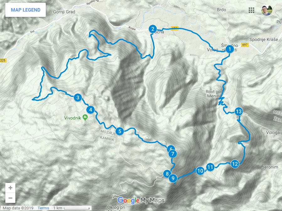 Zemljevid poti na Menino planino