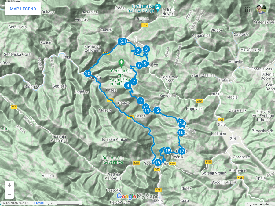 Zemljevid poti na Mrzlik iz Cerknega