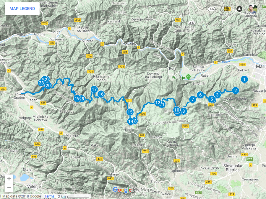 Zemljevid poti po Pohorju