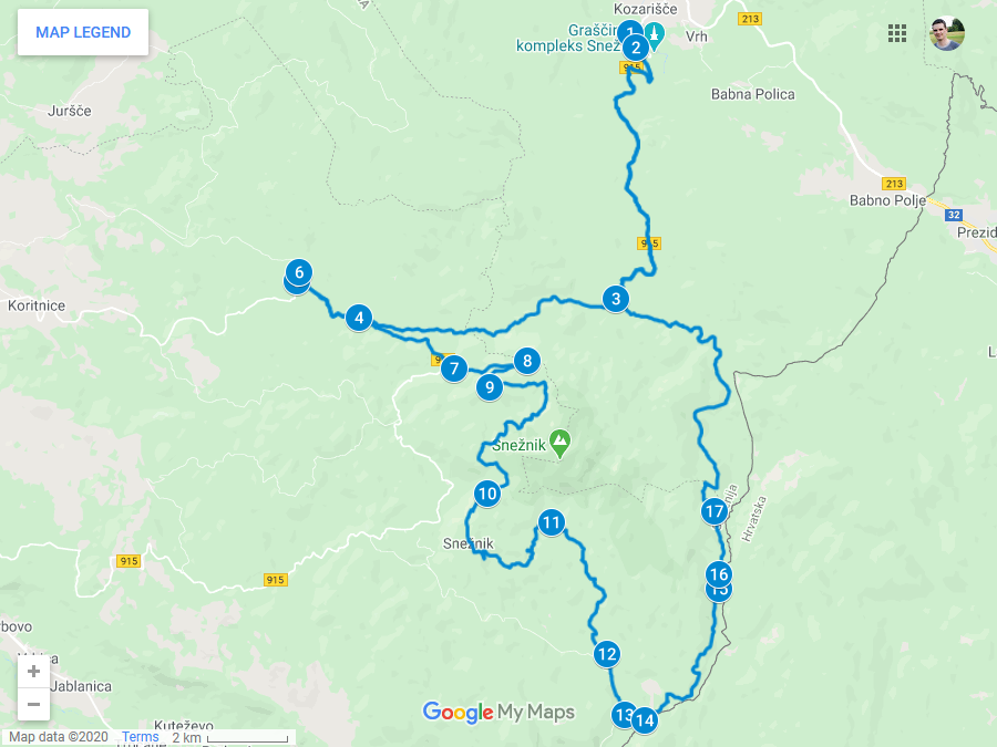 Zemljevid poti okoli Snežnika