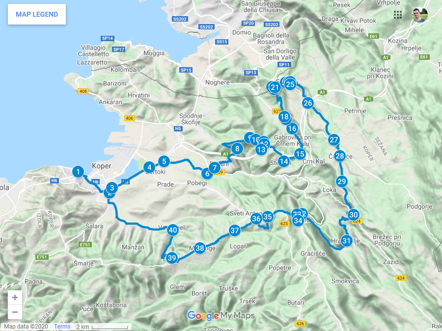 Zemljevid poti proti Socerbu in nazaj