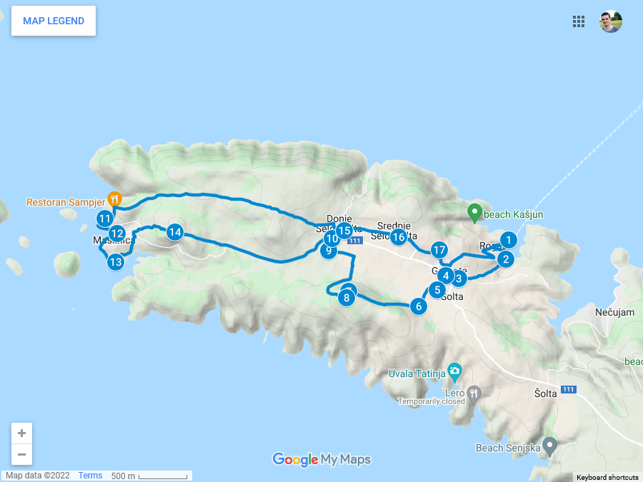 Zemljevid poti po Šolti