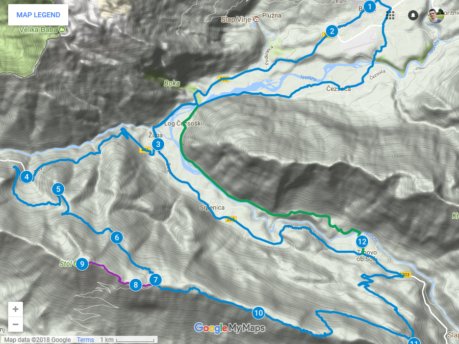 Zemljevid poti na Kobariški Stol